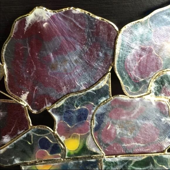 Vintage Capiz Shell Pansies Suncatcher - Picture 7 of 9